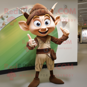 Brown Elf mascot costume character dressed with a V-Neck Tee and Ties