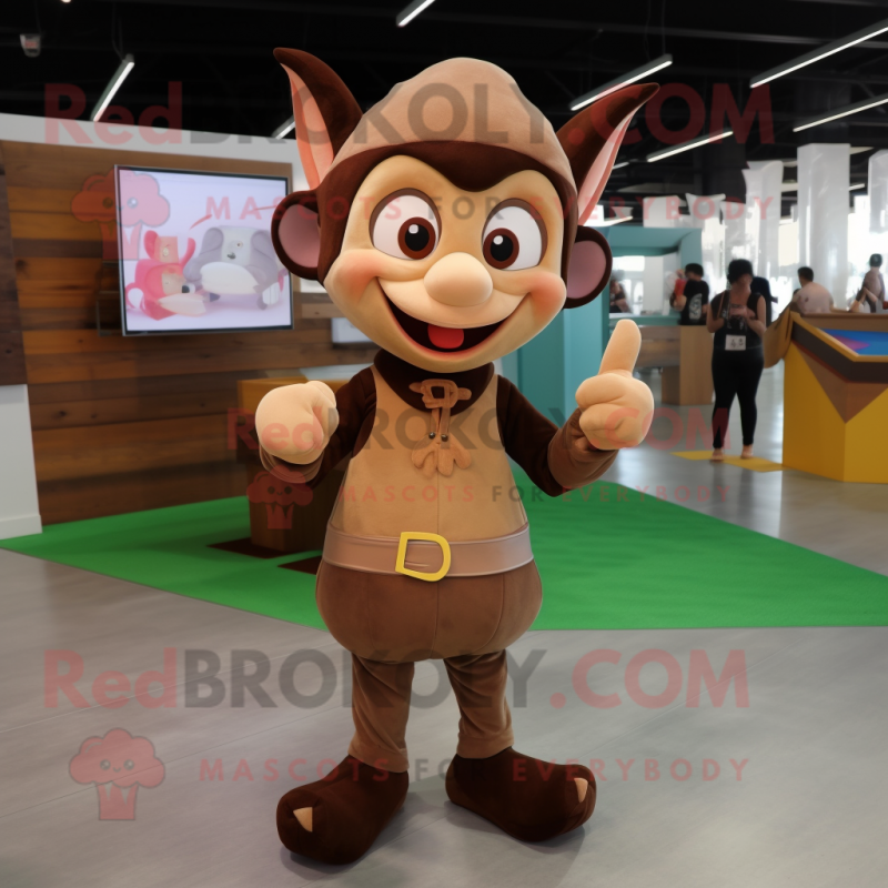 Brown Elf mascot costume character dressed with a V-Neck Tee and Ties