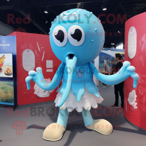 Sky Blue Kraken mascot costume character dressed with a Rash Guard and Cufflinks