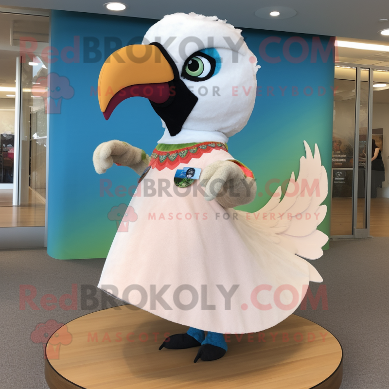 Cream Macaw mascot costume character dressed with a Circle Skirt and Earrings Cream Macaw mascot costume character dressed with a Circle Skirt and Earrings