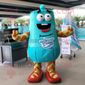 Cyan Bbq Ribs maskot drakt...