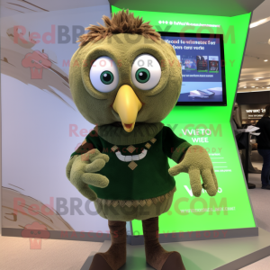 Olive Harpy mascot costume character dressed with a V-Neck Tee and Watches