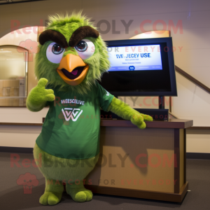 Olive Harpy mascot costume character dressed with a V-Neck Tee and Watches