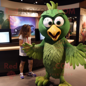 Olive Harpy mascot costume character dressed with a V-Neck Tee and Watches