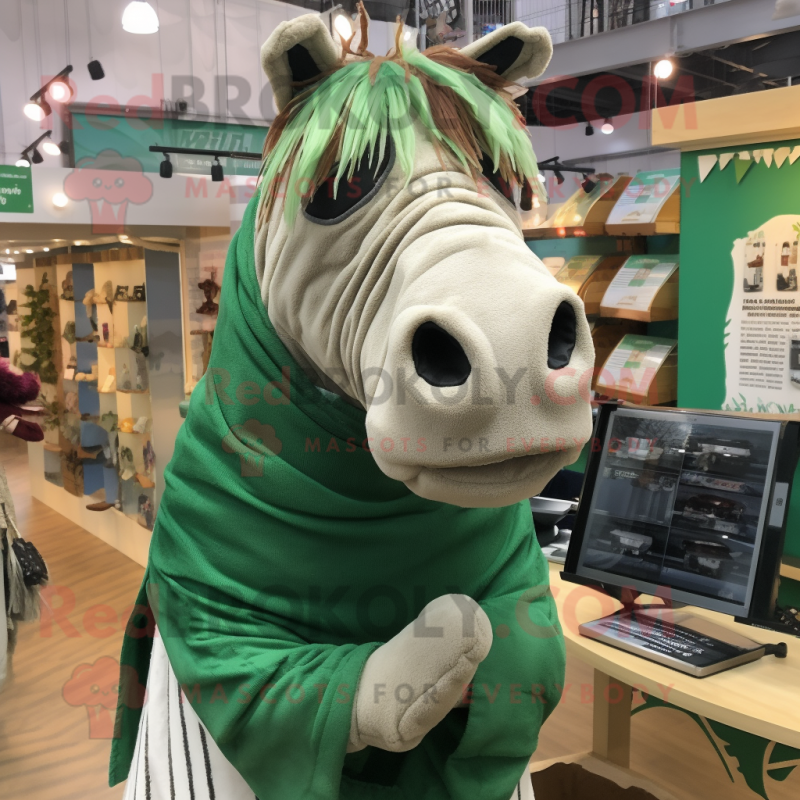 Forest Green Quagga mascot costume character dressed with a Mini Dress and Scarf clips