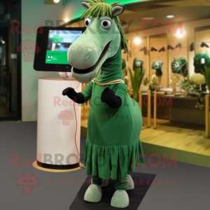 Forest Green Quagga mascot costume character dressed with a Mini Dress and Scarf clips