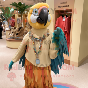 Tan Macaw maskot kostume...