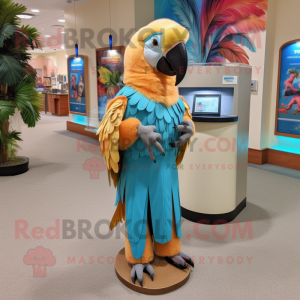 Tan Macaw mascot costume character dressed with a Shift Dress and Earrings