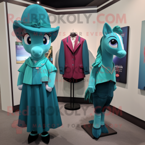 Teal Horseshoe mascot costume character dressed with a Mini Dress and Pocket squares