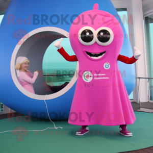 Pink Zucchini mascot costume character dressed with a One-Piece Swimsuit and Rings