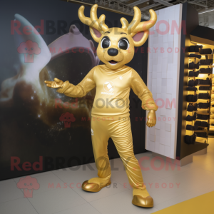Gold Deer mascot costume character dressed with a Joggers and Rings