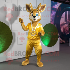 Gold Deer mascot costume character dressed with a Joggers and Rings