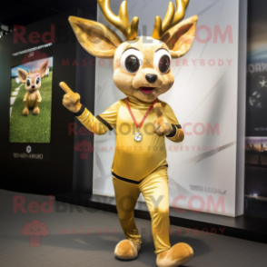 Gold Deer mascot costume character dressed with a Joggers and Rings