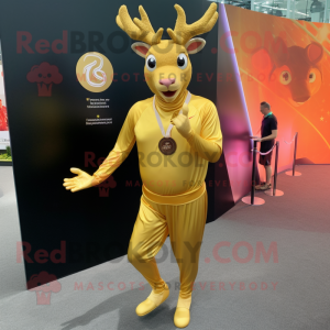 Gold Deer mascot costume character dressed with a Joggers and Rings