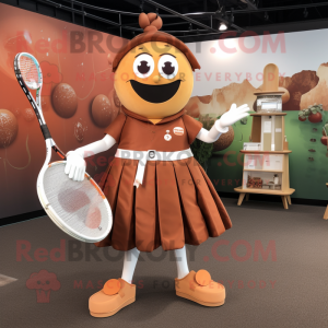 Rust Tennis Racket mascot costume character dressed with a Circle Skirt and Handbags