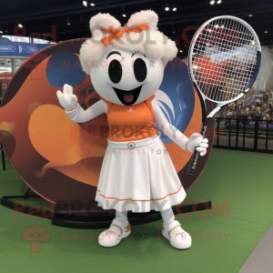 Rust Tennis Racket mascot costume character dressed with a Circle Skirt and Handbags