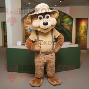 Tan Bracelet mascot costume character dressed with a Corduroy Pants and Headbands