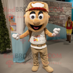 Tan Bracelet mascot costume character dressed with a Corduroy Pants and Headbands
