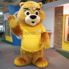 Yellow Beaver mascot costume character dressed with a Henley Tee and Rings