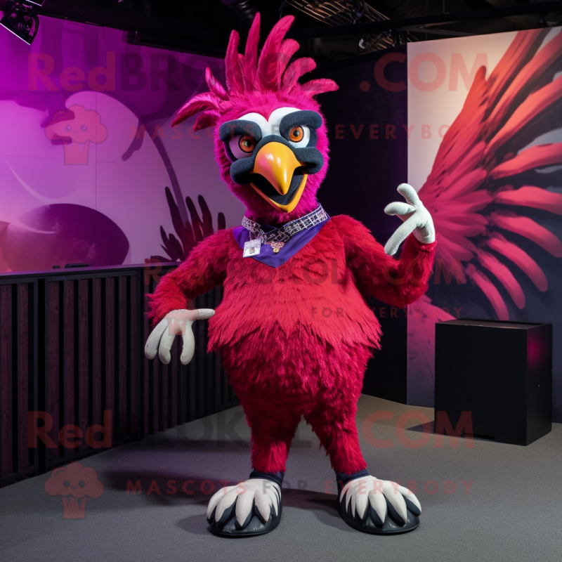 Magenta Roosters mascot costume character dressed with a Bodysuit and Rings