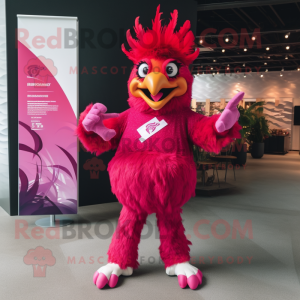 Magenta Roosters mascot costume character dressed with a Bodysuit and Rings