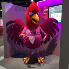 Magenta Roosters mascot costume character dressed with a Bodysuit and Rings