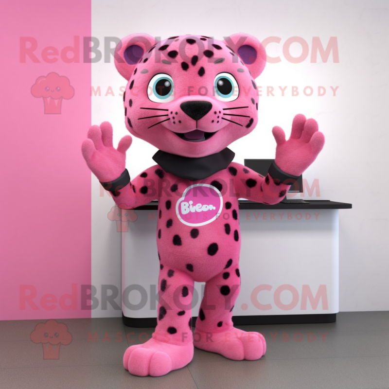 Pink Jaguar mascot costume character dressed with a Jeggings and Gloves