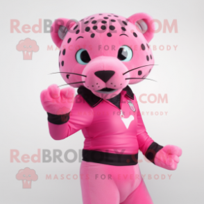 Pink Jaguar mascot costume character dressed with a Jeggings and Gloves