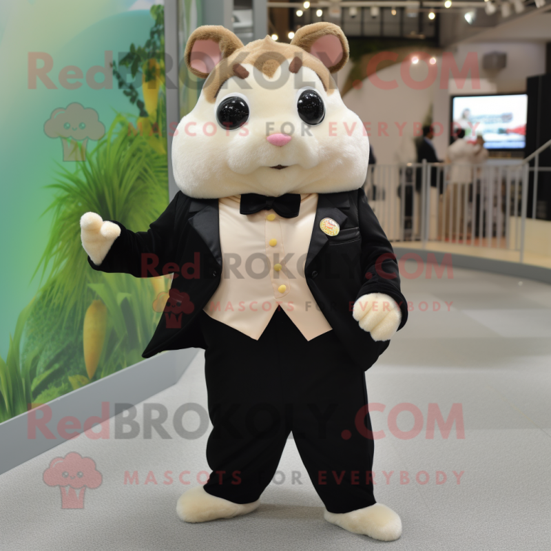 Tan Hamster mascot costume character dressed with a Tuxedo and Keychains Tan Hamster mascot costume character dressed with a Tuxedo and Keychains