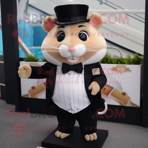 Tan Hamster mascot costume character dressed with a Tuxedo and Keychains