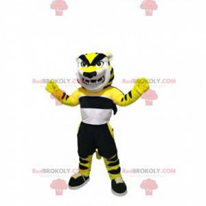 Mascote tigre muito ameaçador com roupas esportivas -