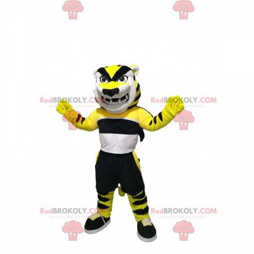 Sehr bedrohliches Tigermaskottchen mit Sportbekleidung -