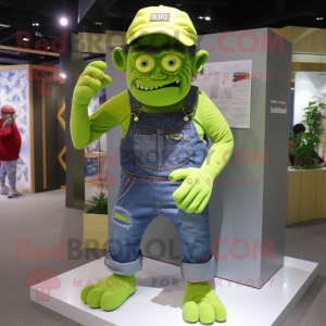 Lime Green Frankenstein mascot costume character dressed with a Denim Shorts and Caps