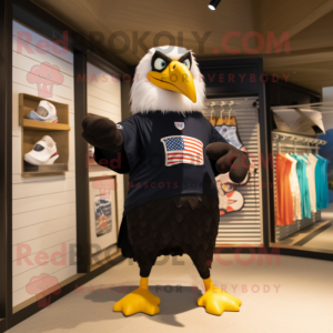 Black Bald Eagle mascot costume character dressed with a Board Shorts and Brooches