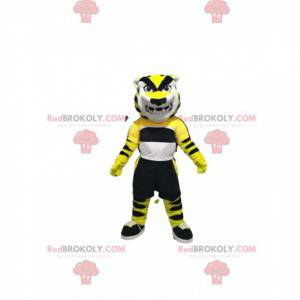 Mascote tigre muito ameaçador com roupas esportivas -