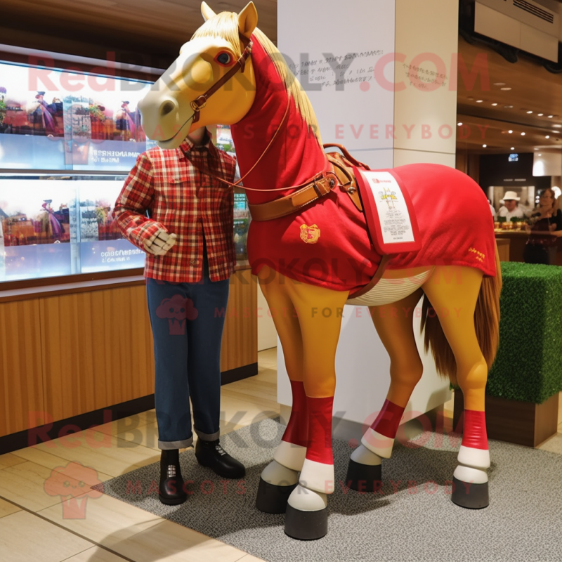 nan Horse mascot costume character dressed with a Jeggings and Lapel pins