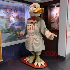 Tan Muscovy Duck mascot costume character dressed with a Coat and Foot pads