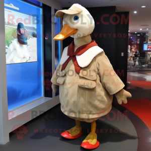 Tan Muscovy Duck mascot costume character dressed with a Coat and Foot pads
