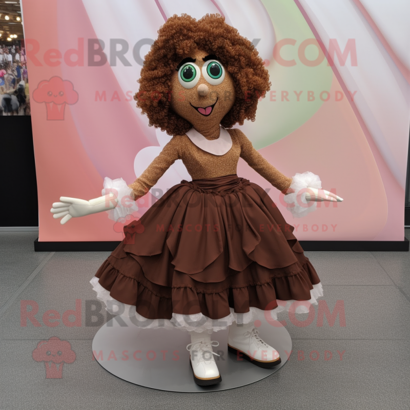 Brown Irish Dancing Shoes mascot costume character dressed with a Ball Gown and Shoe clips