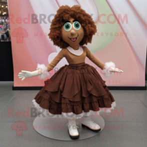 Brown Irish Dancing Shoes mascot costume character dressed with a Ball Gown and Shoe clips