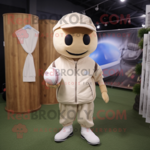 Beige Golf Ball mascot costume character dressed with a Sweatshirt and Backpacks