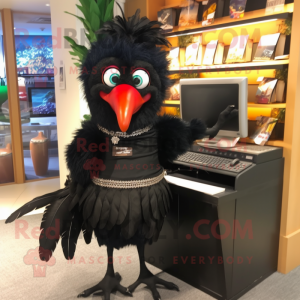 Black Parrot mascot costume character dressed with a Pencil Skirt and Cummerbunds