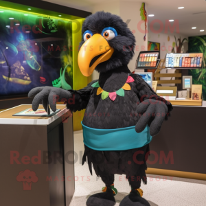 Black Parrot mascot costume character dressed with a Pencil Skirt and Cummerbunds