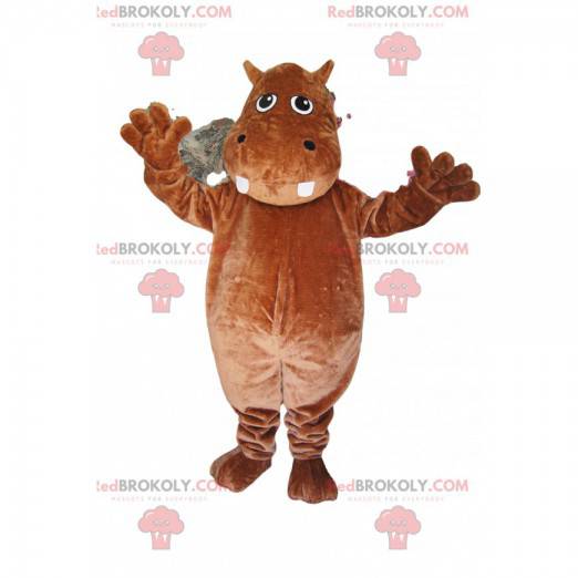 Hipopótamo mascote marrom. Fantasia hipopótamo - Redbrokoly.com