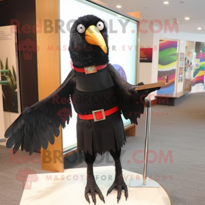 Black Parrot mascot costume character dressed with a Pencil Skirt and Cummerbunds