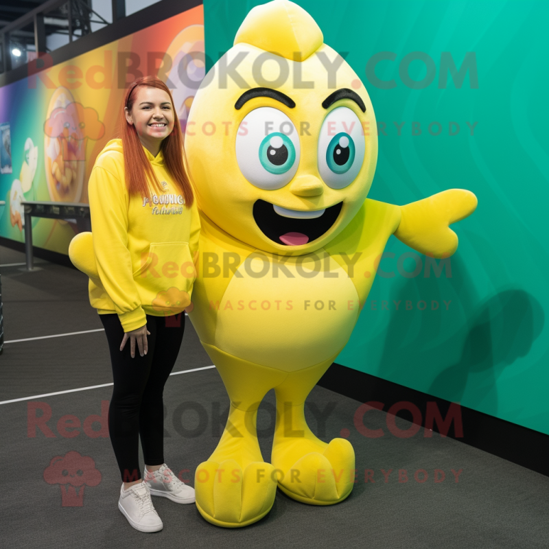 Yellow Mermaid mascot costume character dressed with a Sweatshirt and Foot pads Yellow Mermaid mascot costume character dressed with a Sweatshirt and Foot pads
