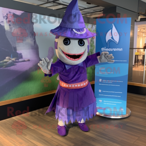 Purple Swordfish mascot costume character dressed with a Skirt and Headbands