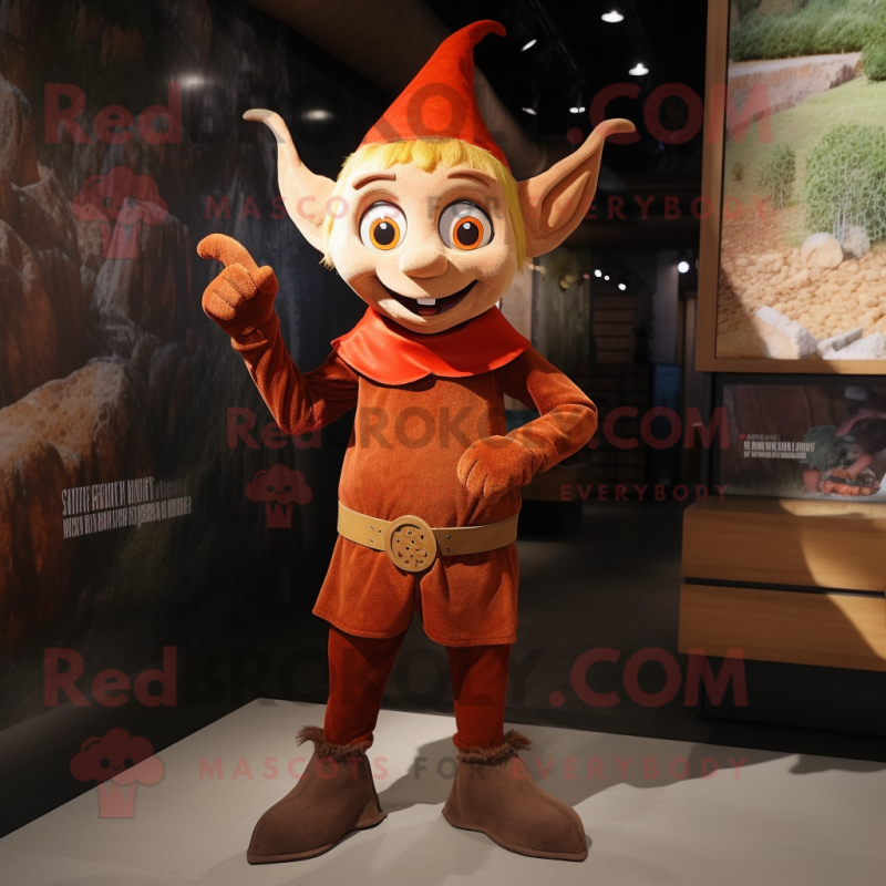 Rust Elf mascot costume character dressed with a V-Neck Tee and Shoe clips