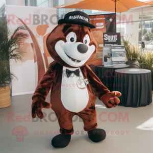 Rust Skunk mascot costume character dressed with a Suit Pants and Beanies