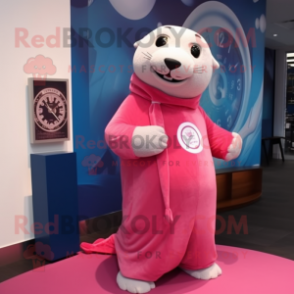 Pink Seal mascot costume character dressed with a Dress and Bracelet watches